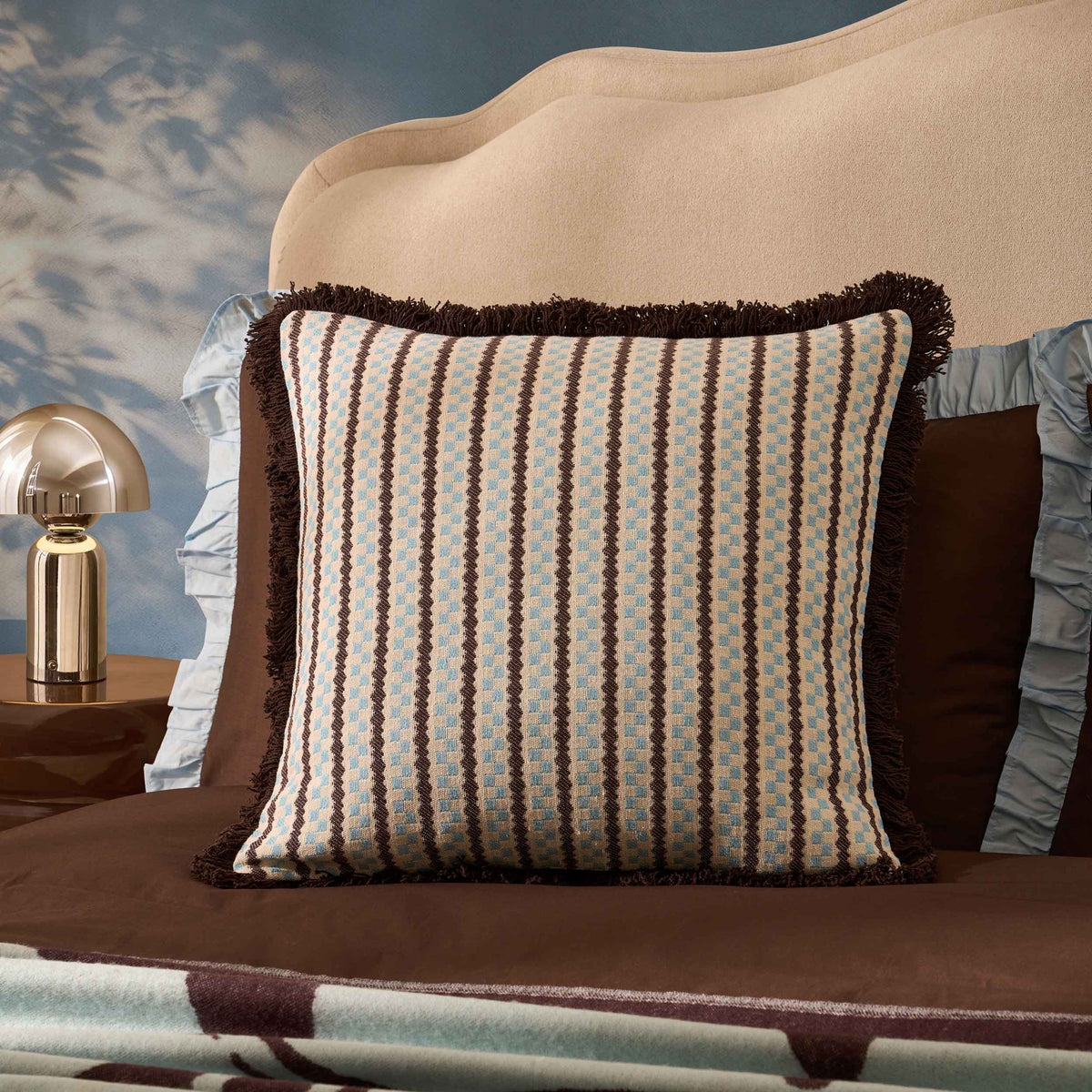 Scheana Cotton Jacquard Checkerboard Tufted Cushion Cover - Brown - DUSK