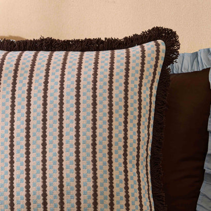 Scheana Cotton Jacquard Checkerboard Tufted Cushion Cover - Brown - DUSK