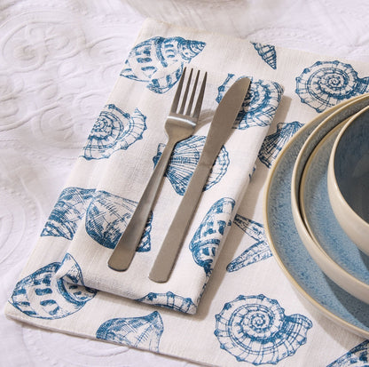 Seashell Print Set of 4 Napkins - Natural/ Blue - DUSK
