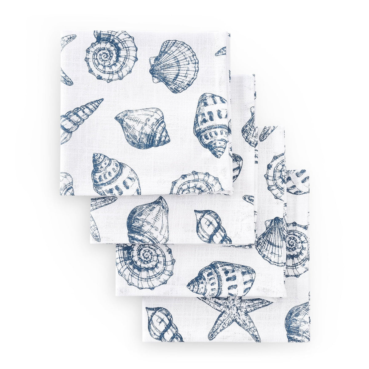 Seashell Print Set of 4 Napkins - Natural/ Blue - DUSK