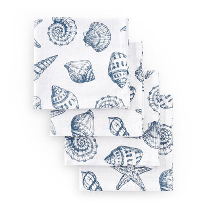 Seashell Print Set of 4 Napkins - Natural/ Blue - DUSK