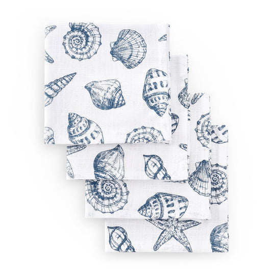 Seashell Print Set of 4 Napkins - Natural/ Blue - DUSK
