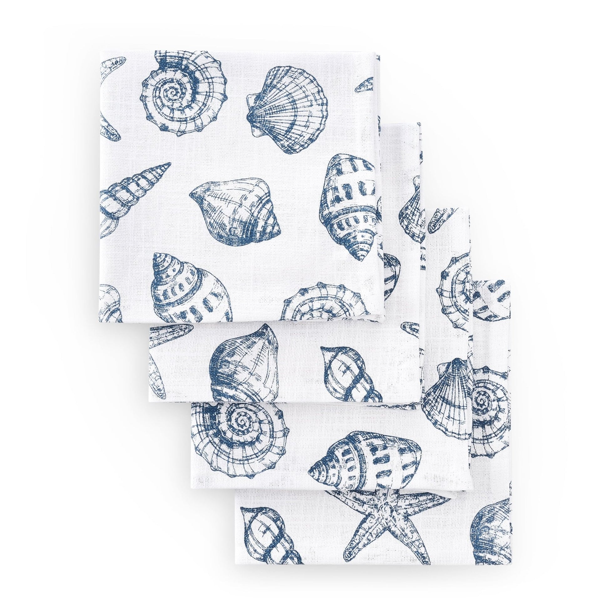 Seashell Print Set of 4 Napkins - Natural/ Blue - DUSK