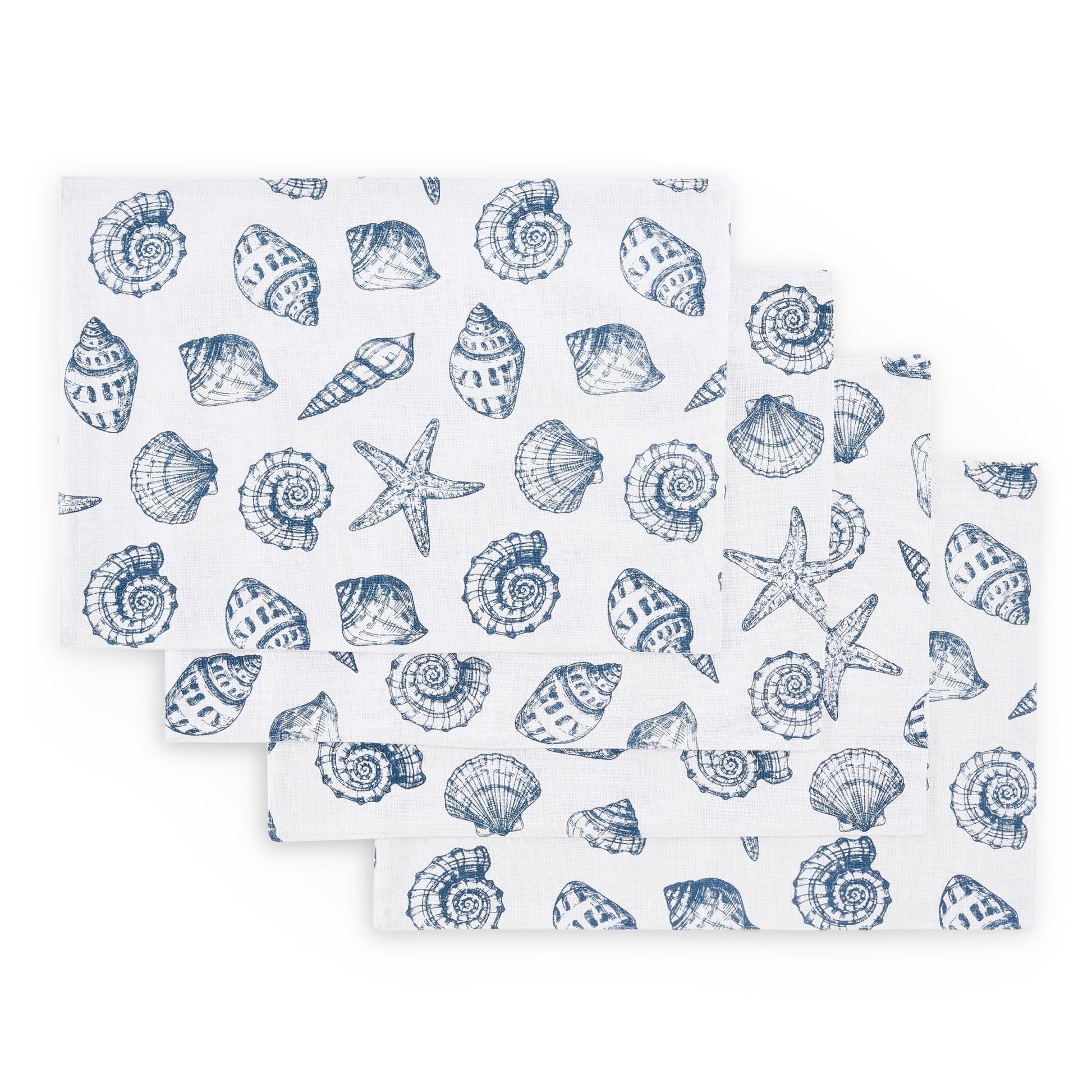 Seashell Print Set of 4 Placemats - Natural/ Blue - DUSK