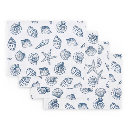 Seashell Print Set of 4 Placemats - Natural/ Blue - DUSK