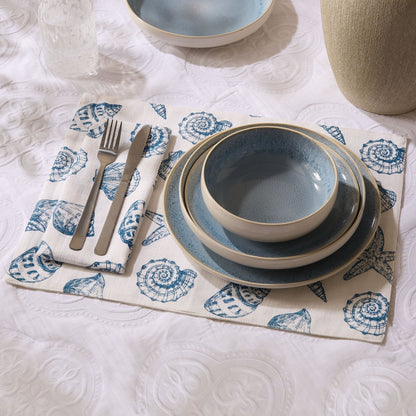 Seashell Print Set of 4 Placemats - Natural/ Blue - DUSK