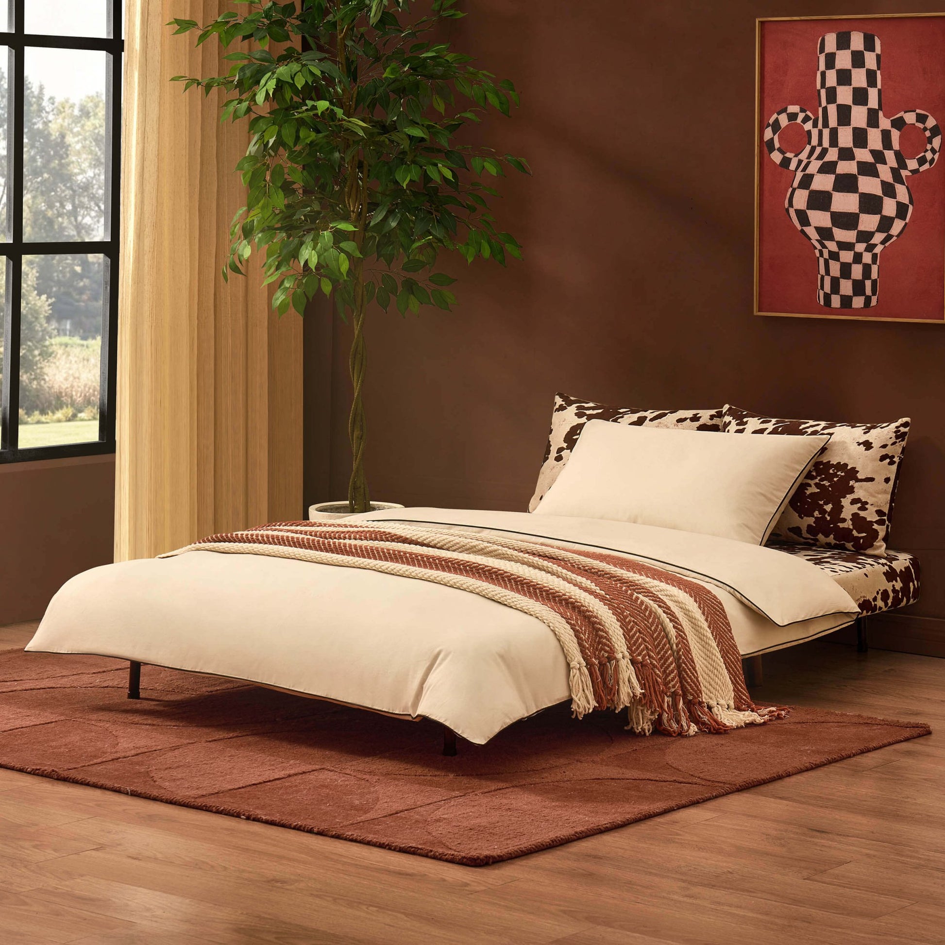Seattle Double Click Clack Sofa Bed - Brown Cow Print - DUSK
