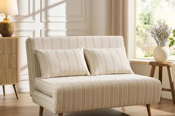 Seattle Double Click Clack Sofa Bed - Natural Stitched Stripe - DUSK