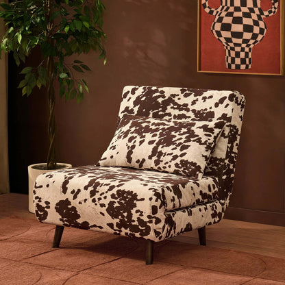 Seattle Single Click Clack Sofa Bed - Brown Cow Print - DUSK