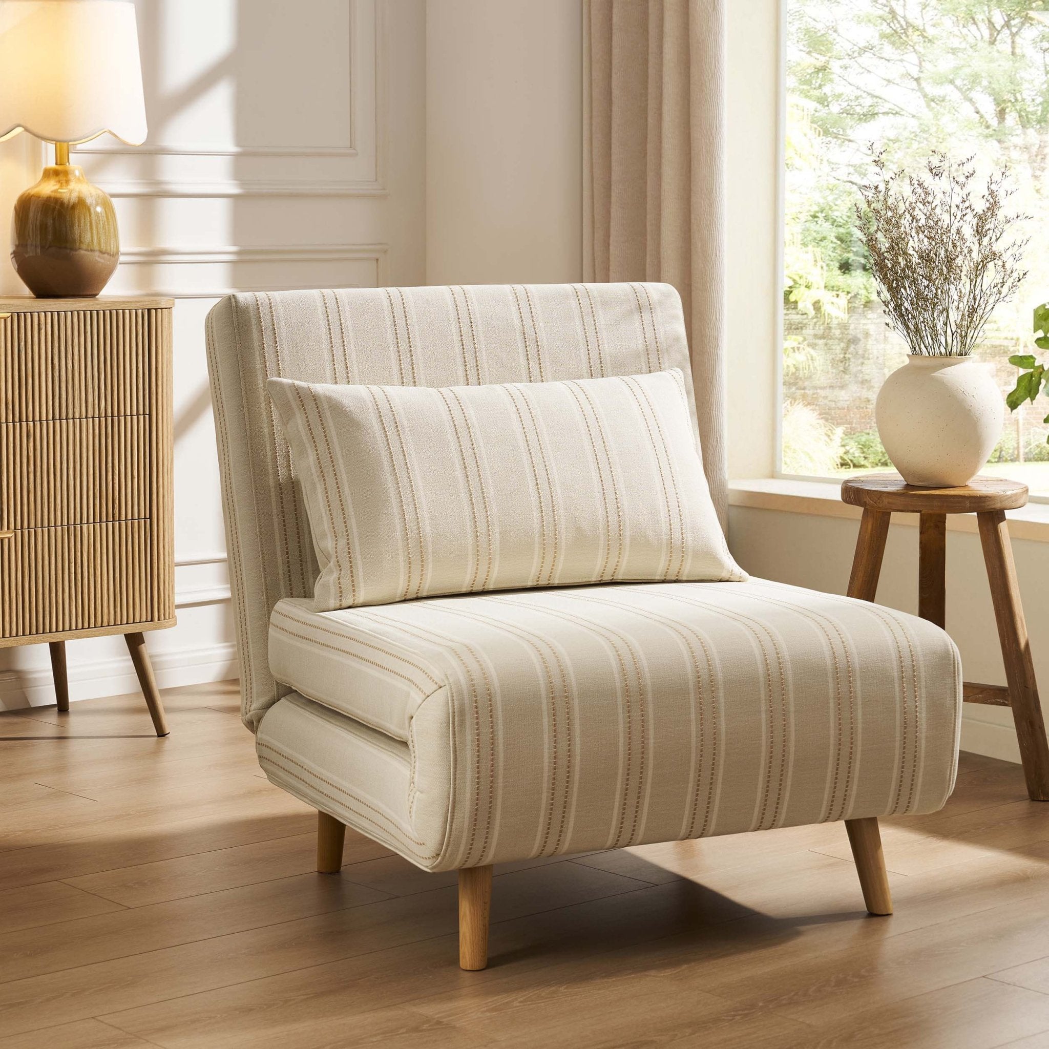 Seattle Single Click Clack Sofa Bed - Natural Stitched Stripe - DUSK