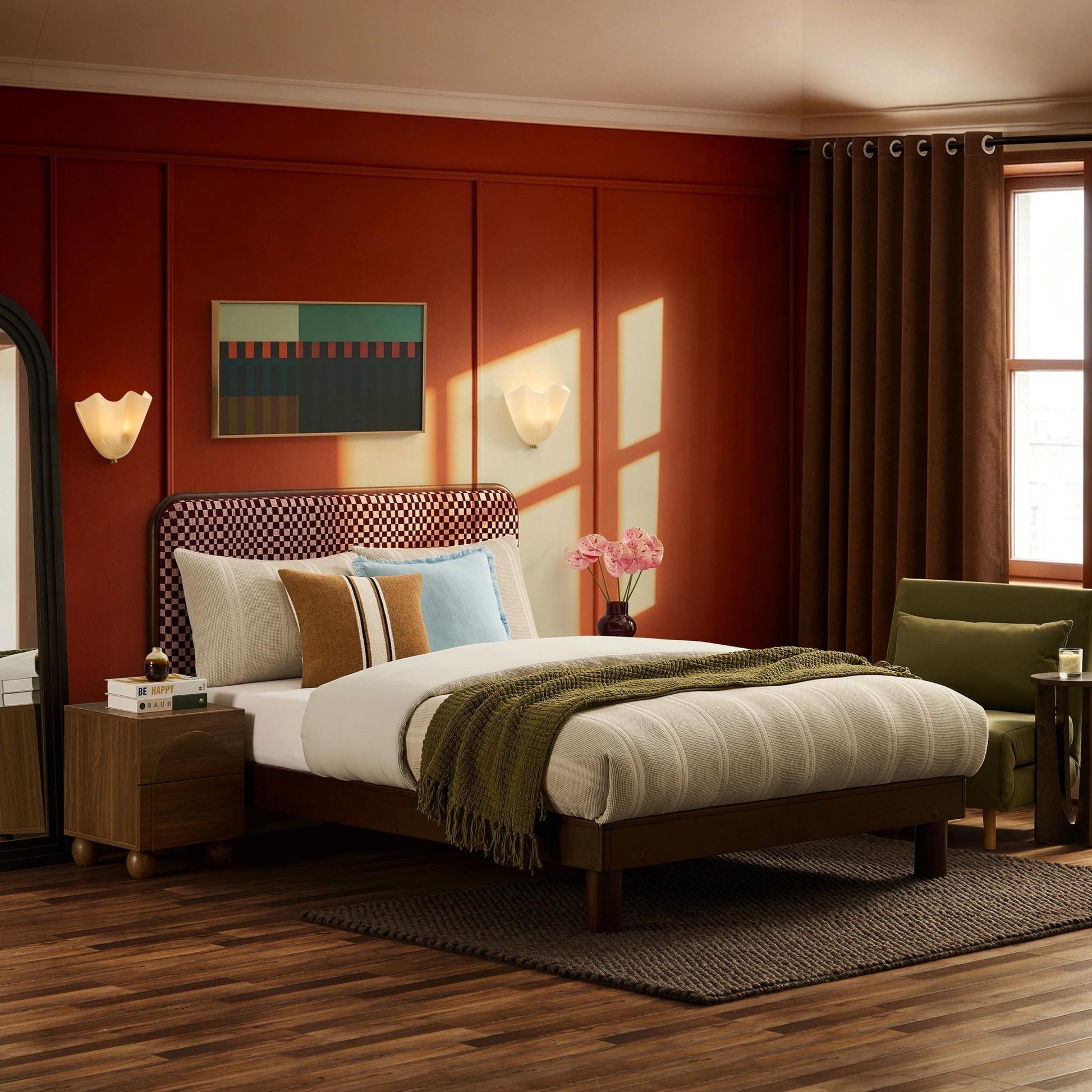 Seoul Bed Frame - Red Checkerboard - DUSK