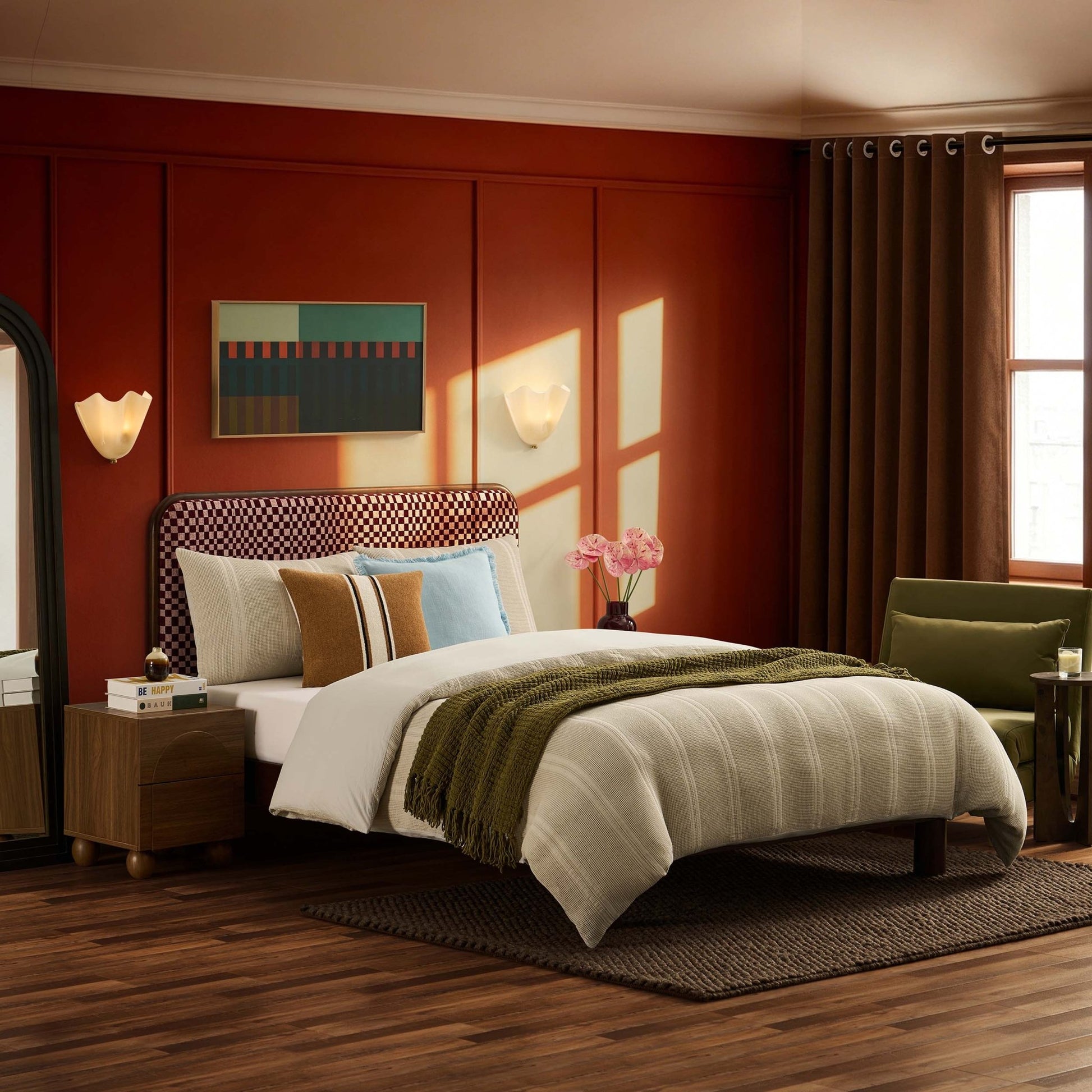 Seoul Bed Frame - Red Checkerboard - DUSK