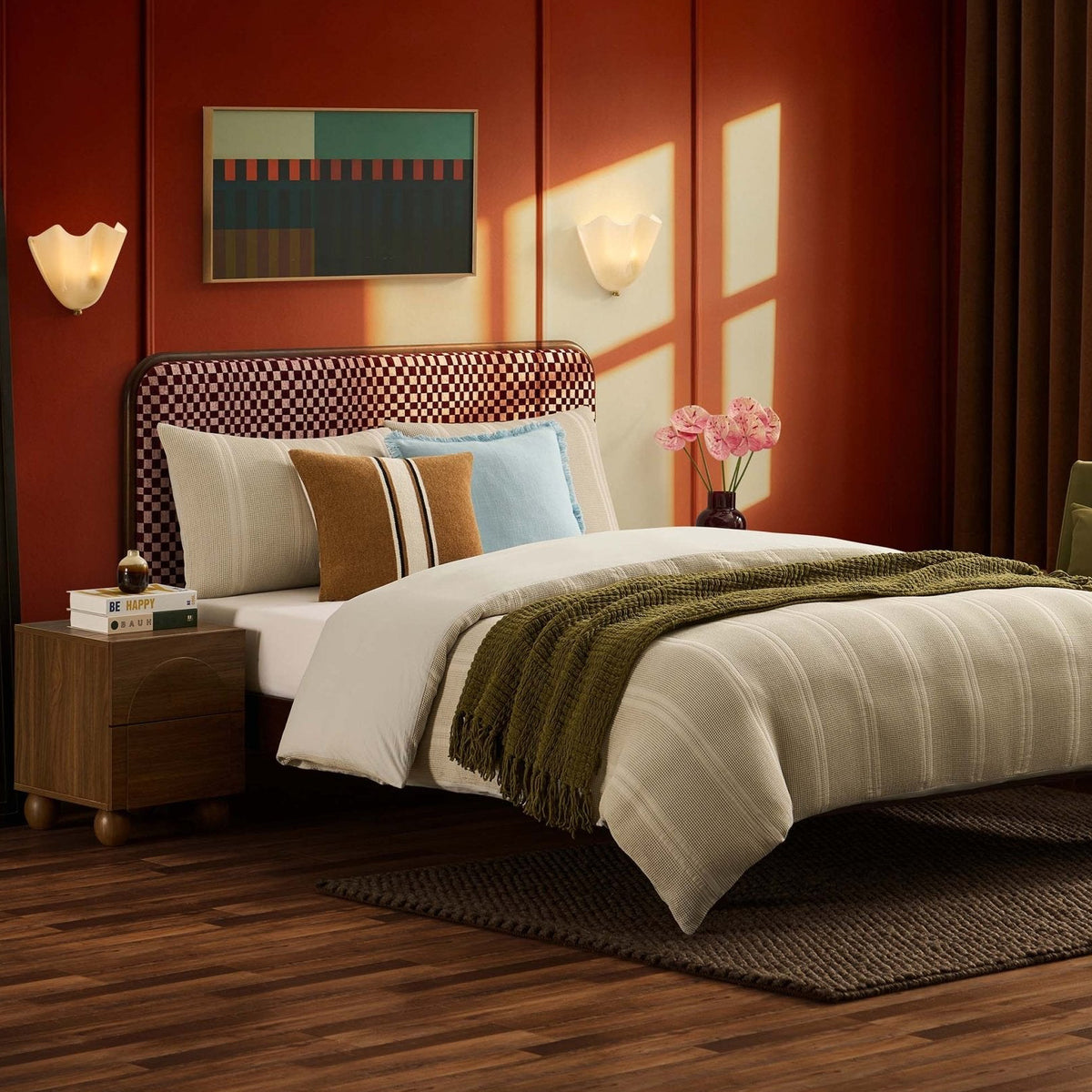 Seoul Bed Frame - Red Checkerboard - DUSK