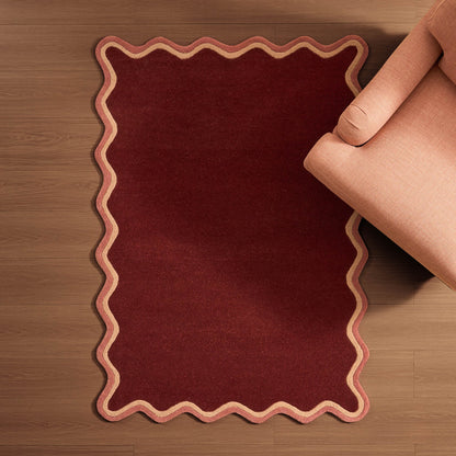 Serena Wool Blend Scallop Contrast Edge Rug - Dark Raspberry - DUSK