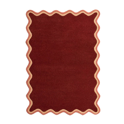 Serena Wool Blend Scallop Contrast Edge Rug - Dark Raspberry - DUSK