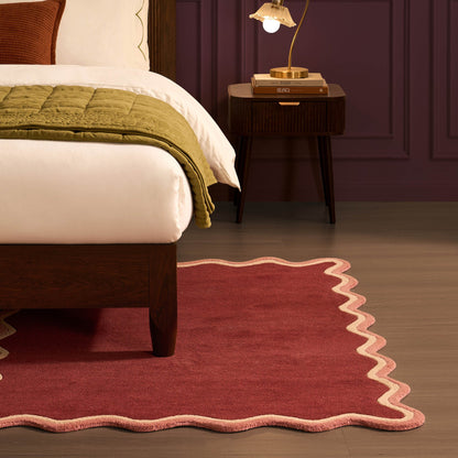 Serena Wool Blend Scallop Contrast Edge Rug - Dark Raspberry - DUSK