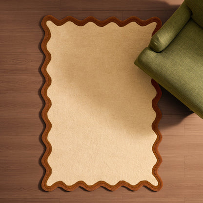 Serena Wool Blend Scallop Contrast Edge Rug - Orange - DUSK