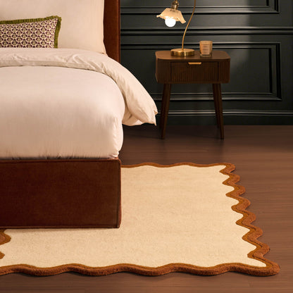 Serena Wool Blend Scallop Contrast Edge Rug - Orange - DUSK