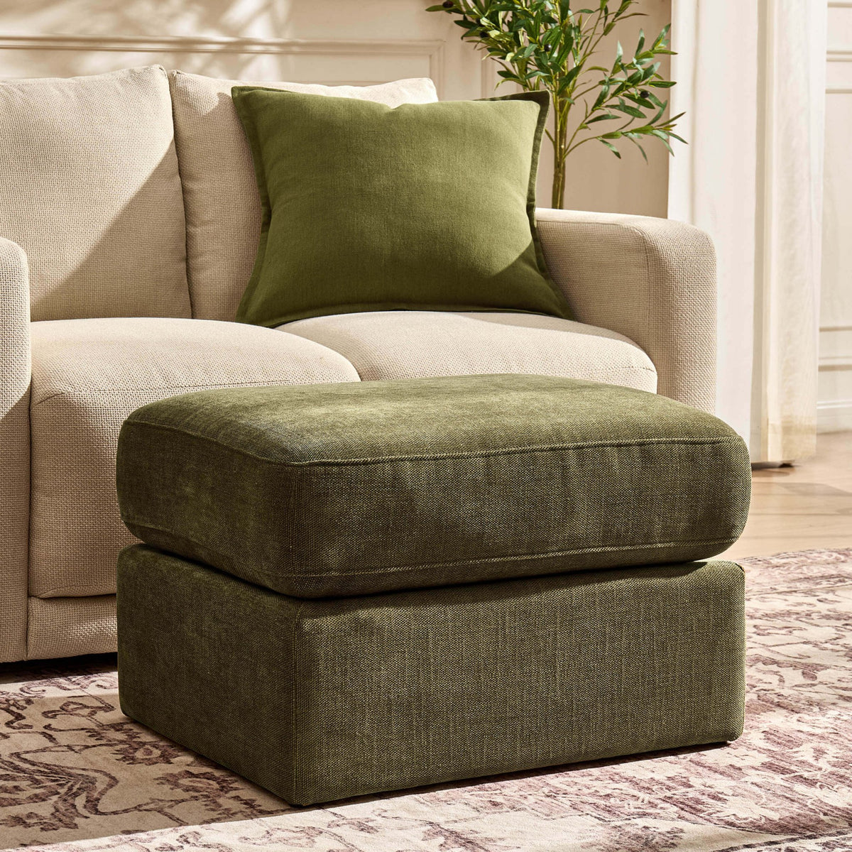 Seville Compact Pouffe - Chenille Olive - DUSK