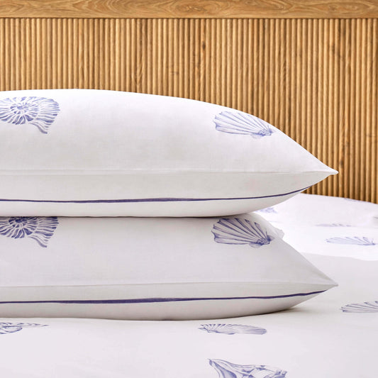Shell 100% Cotton Duvet Cover & Pillowcase Set - Blue - DUSK