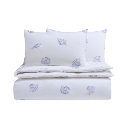 Shell 100% Cotton Duvet Cover & Pillowcase Set - Blue - DUSK
