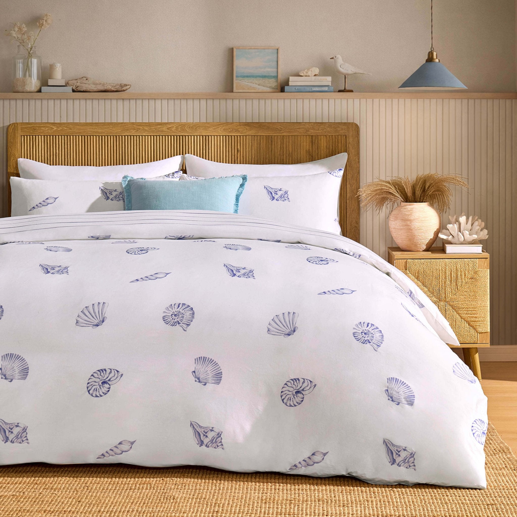 Shell 100% Cotton Duvet Cover & Pillowcase Set - Blue - DUSK