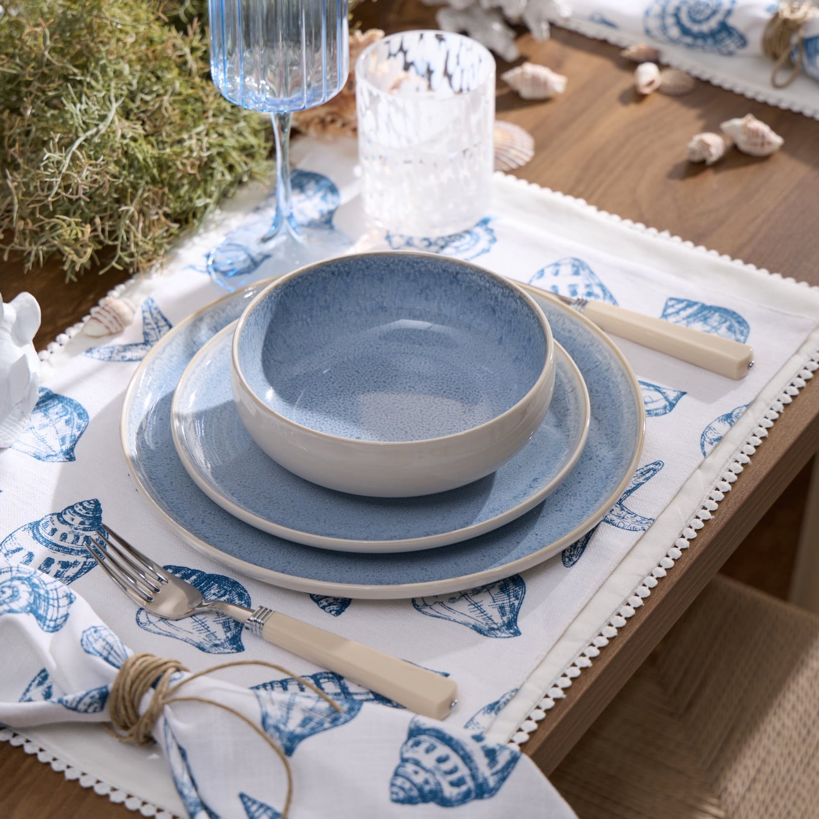 Shell Print Set of 4 Napkins - Natural/ Blue - DUSK