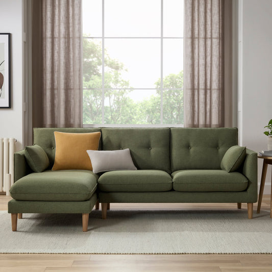 Shoreditch Left Hand Chaise Sofa - Woven Green - DUSK