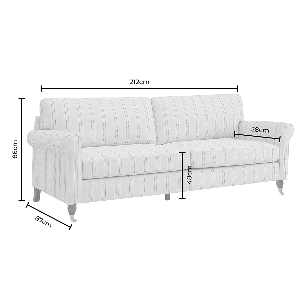Sicily 3 Seater Sofa - Stripe - DUSK