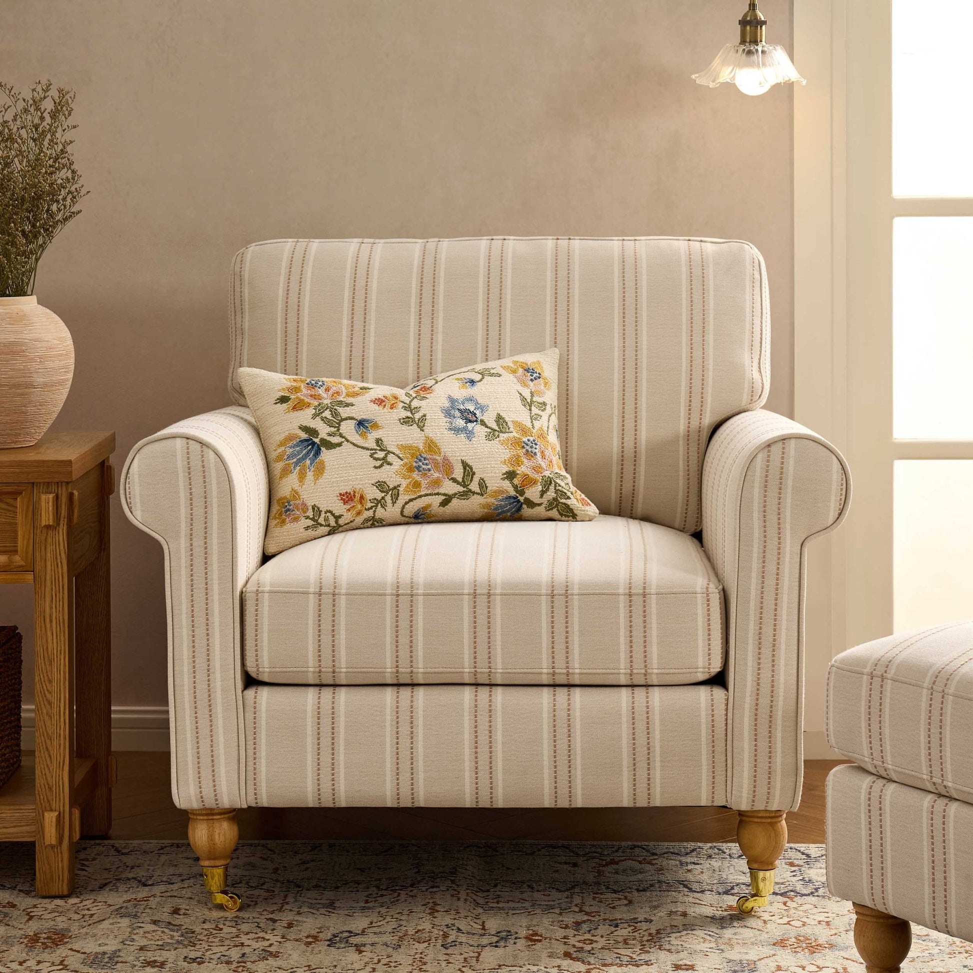 Sicily Armchair - Natural Stitched Stripe - DUSK