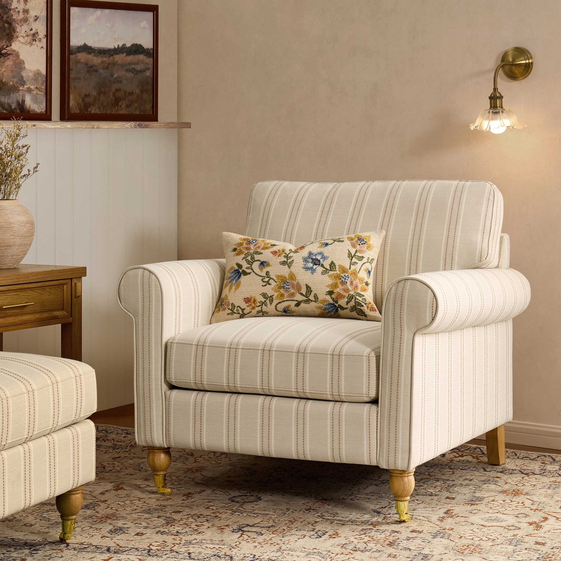 Sicily Armchair - Natural Stitched Stripe - DUSK