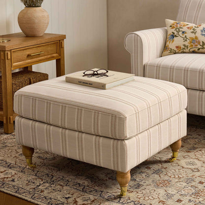 Sicily Pouffe - Natural Stitched Stripe - DUSK