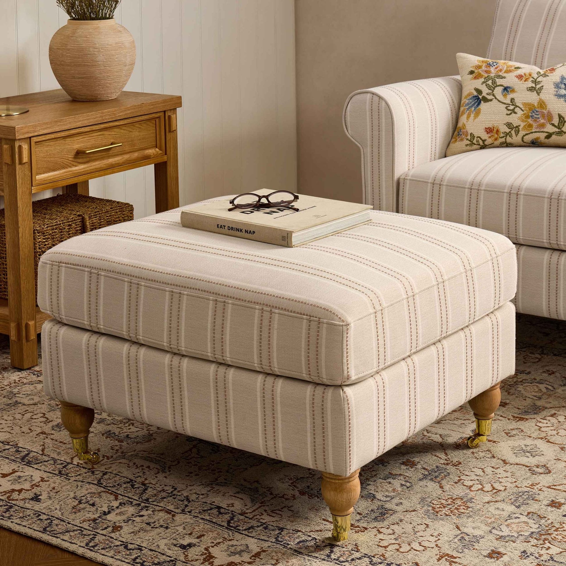 Sicily Pouffe - Natural Stitched Stripe - DUSK