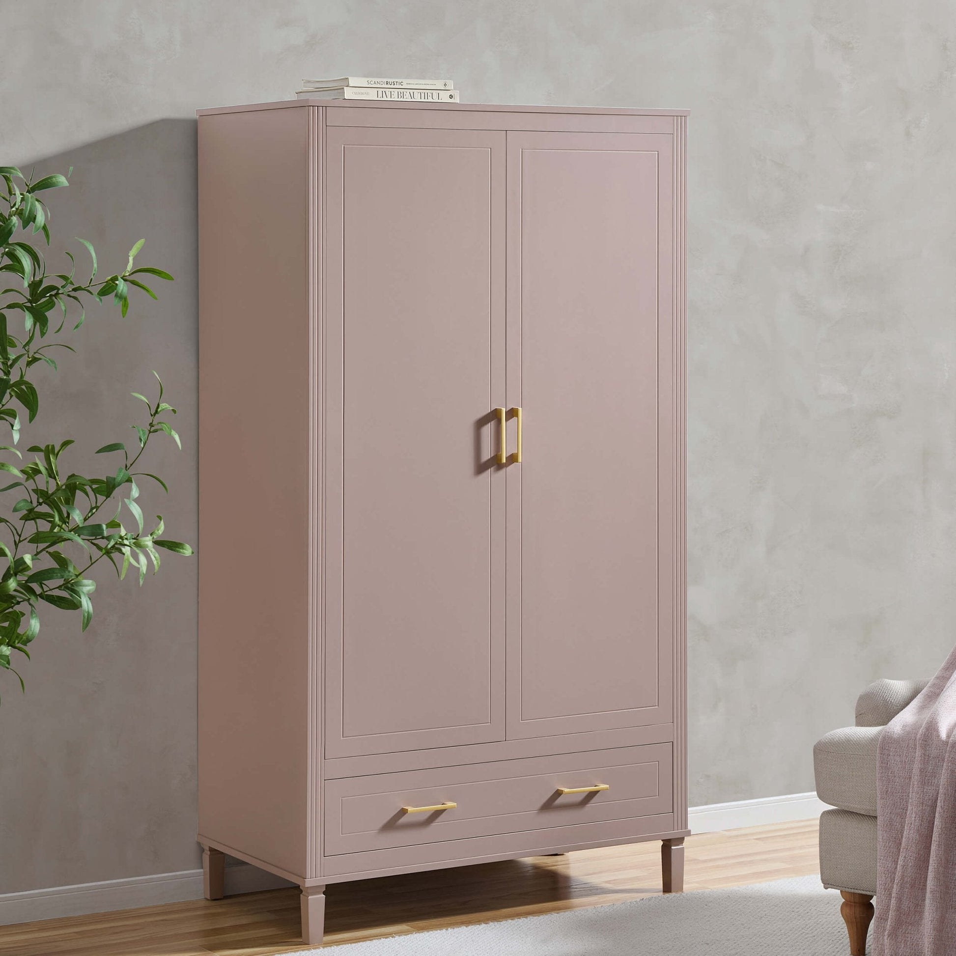Sienna 2 Door Wardrobe with Drawer - Dusty Mauve - DUSK