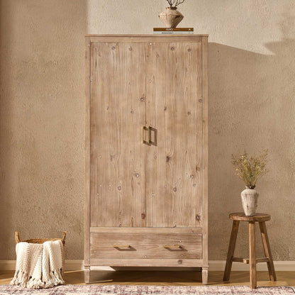 Sienna 2 Door Wardrobe with Drawers - Washed Wood - DUSK