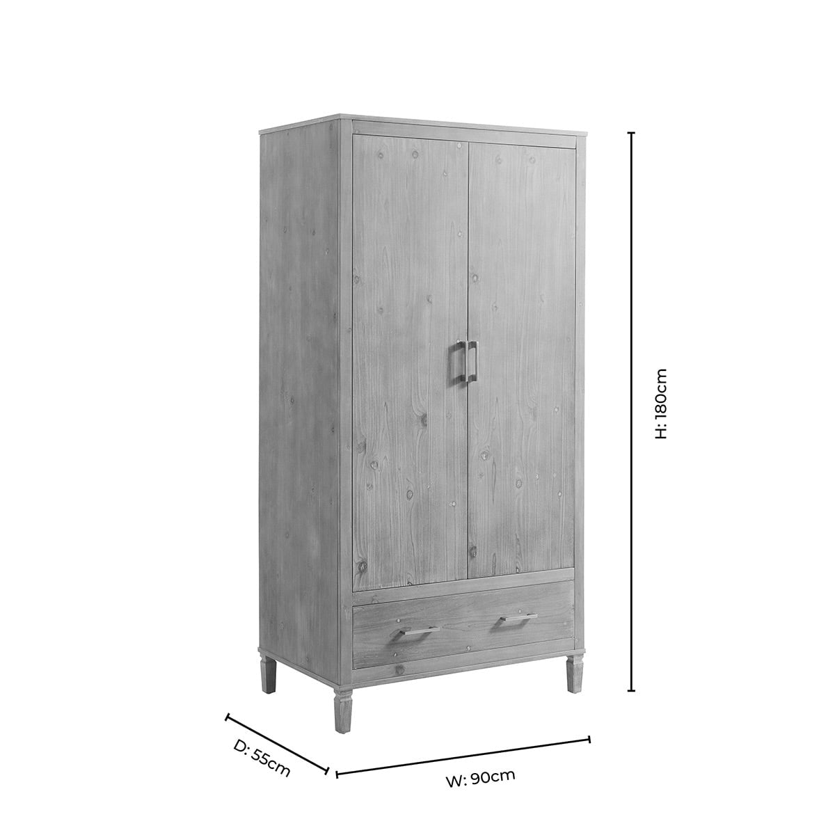 Sienna 2 Door Wardrobe with Drawers - Washed Wood - DUSK