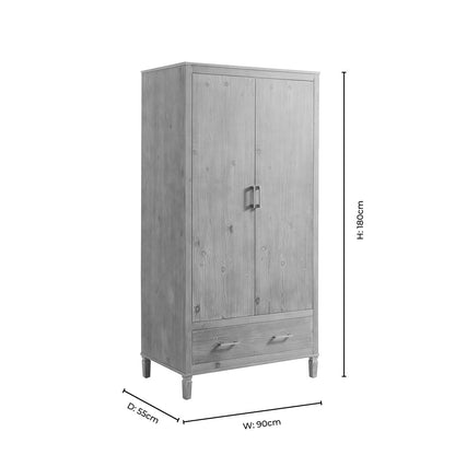 Sienna 2 Door Wardrobe with Drawers - Washed Wood - DUSK
