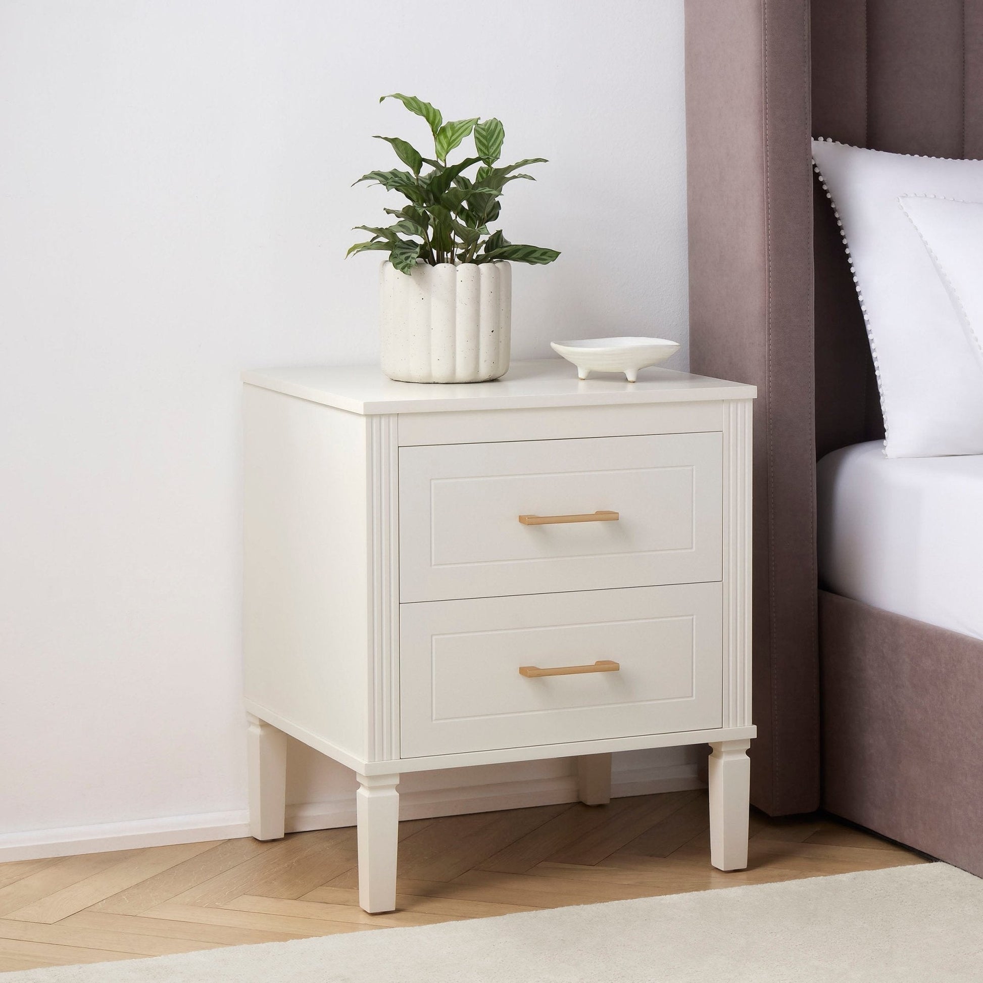 Sienna 2 Drawer Bedside Table - Cream - DUSK