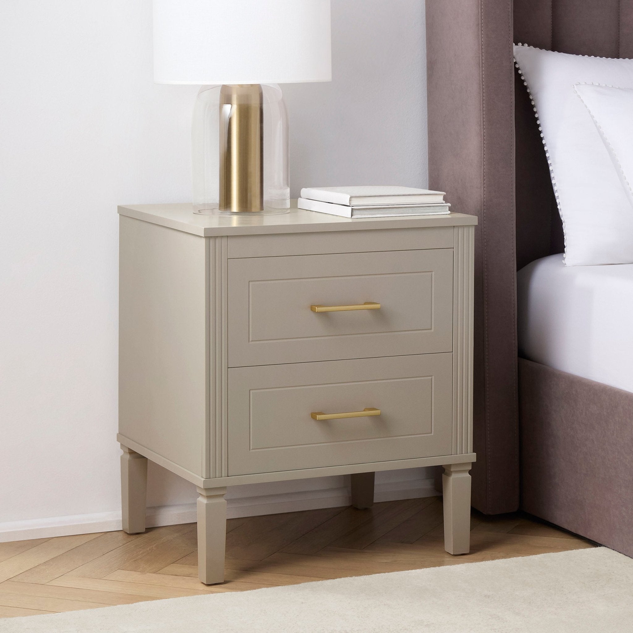 Sienna 2 Drawer Bedside Table - Taupe - DUSK
