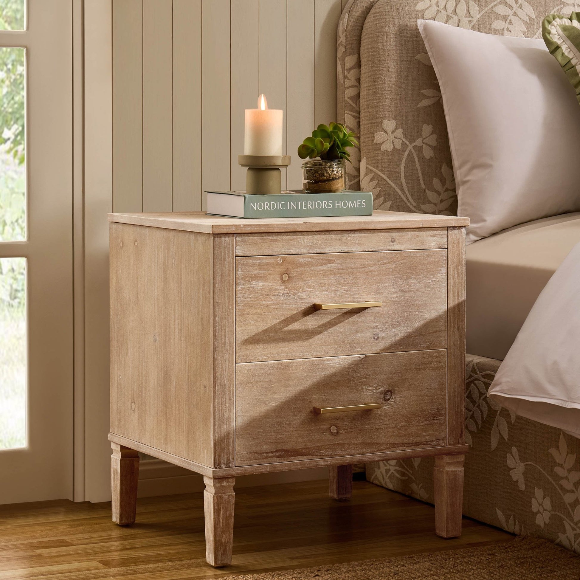 Sienna 2 Drawer Bedside Table - Washed Wood - DUSK