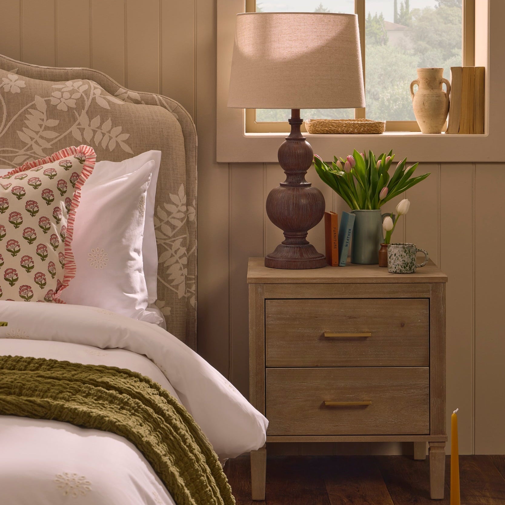Sienna 2 Drawer Bedside Table - Washed Wood - DUSK
