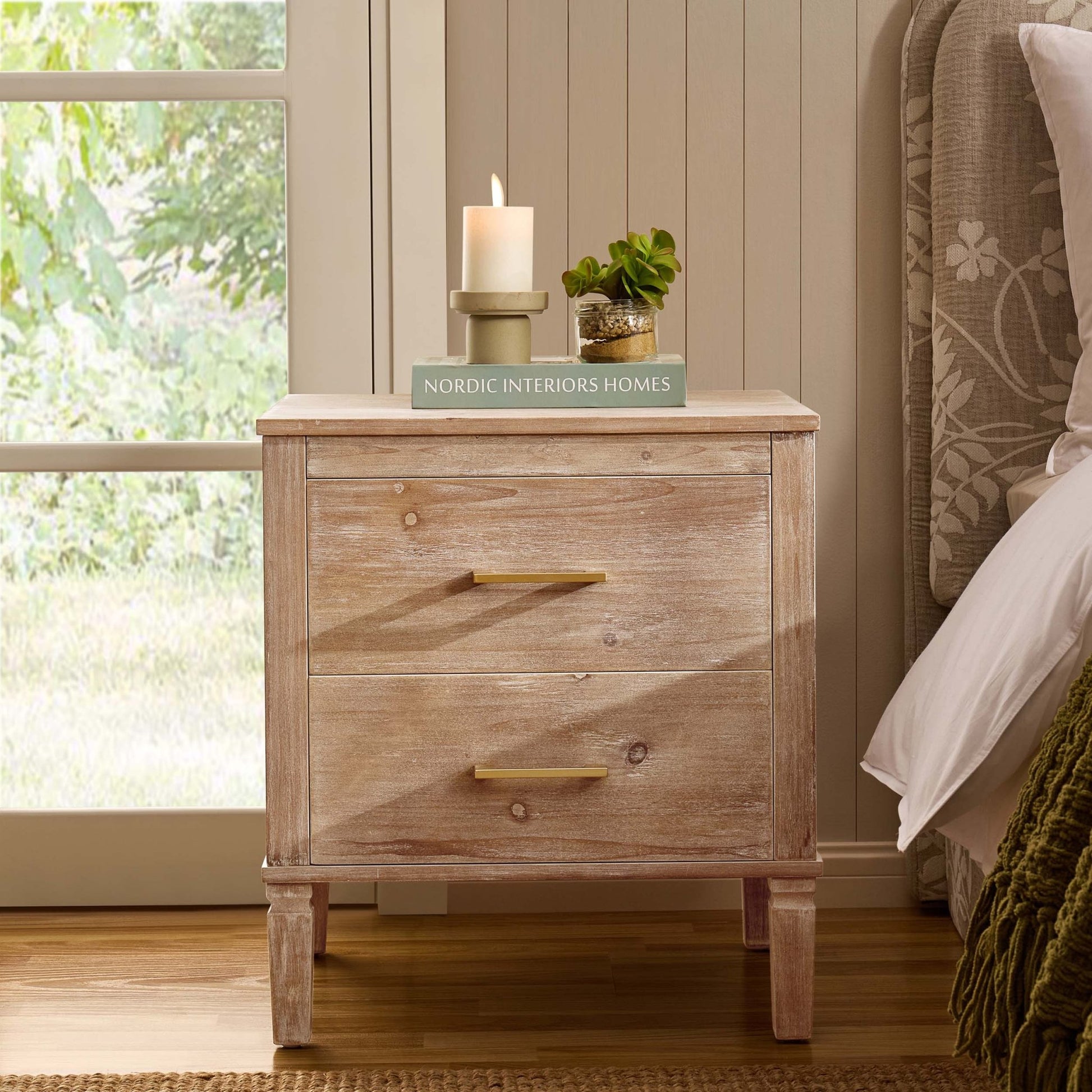Sienna 2 Drawer Bedside Table - Washed Wood - DUSK