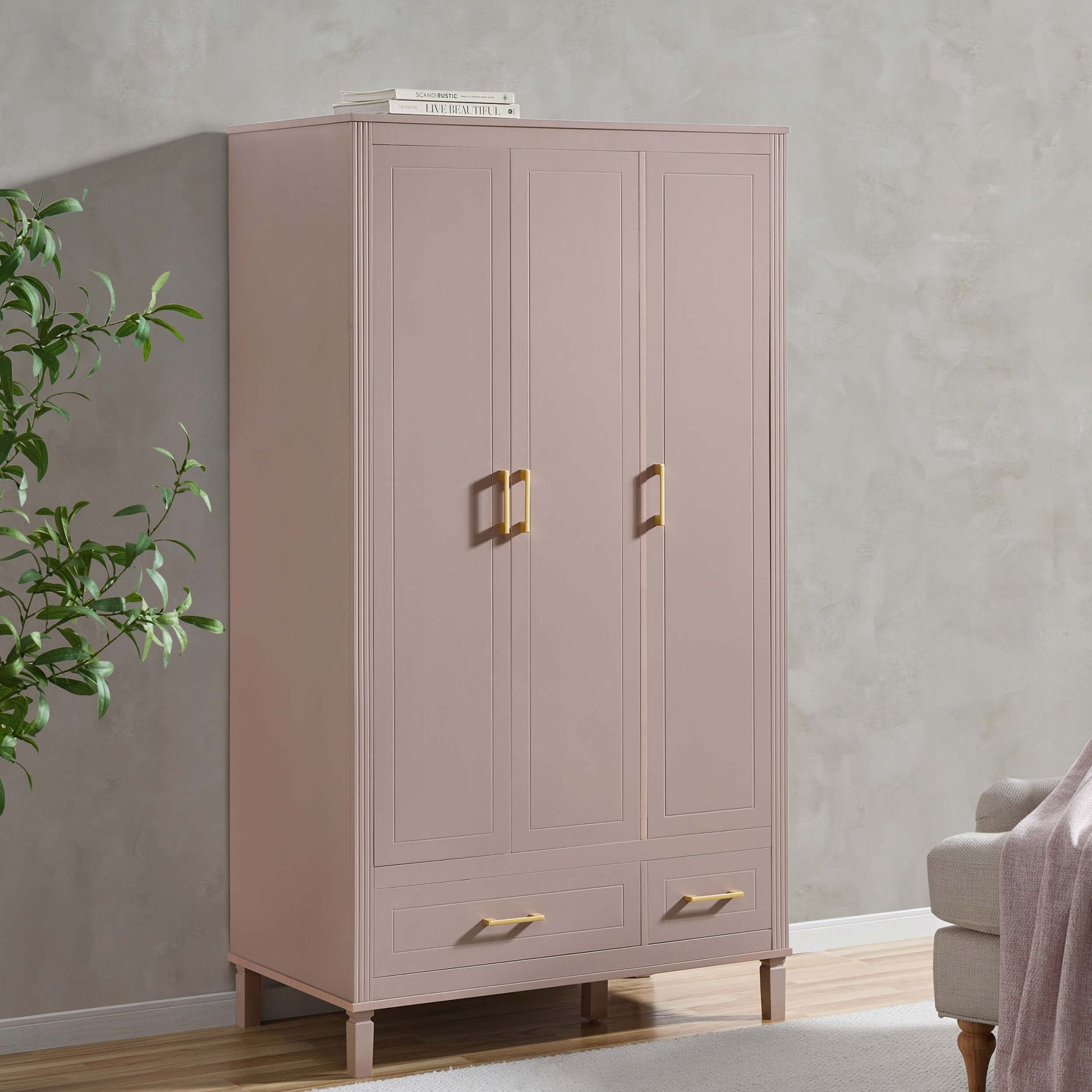 Sienna 3 Door Wardrobe with Drawers - Dusty Mauve - DUSK