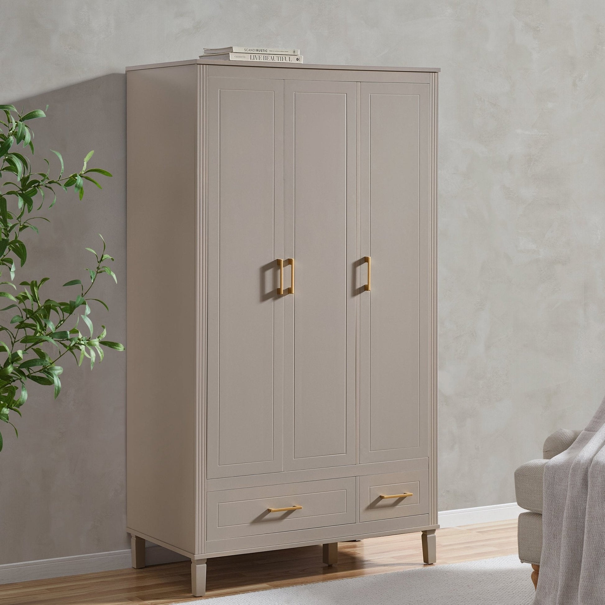 Sienna 3 Door Wardrobe with Drawers - Taupe - DUSK