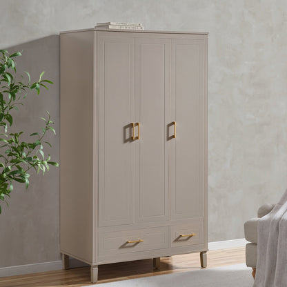 Sienna 3 Door Wardrobe with Drawers - Taupe - DUSK