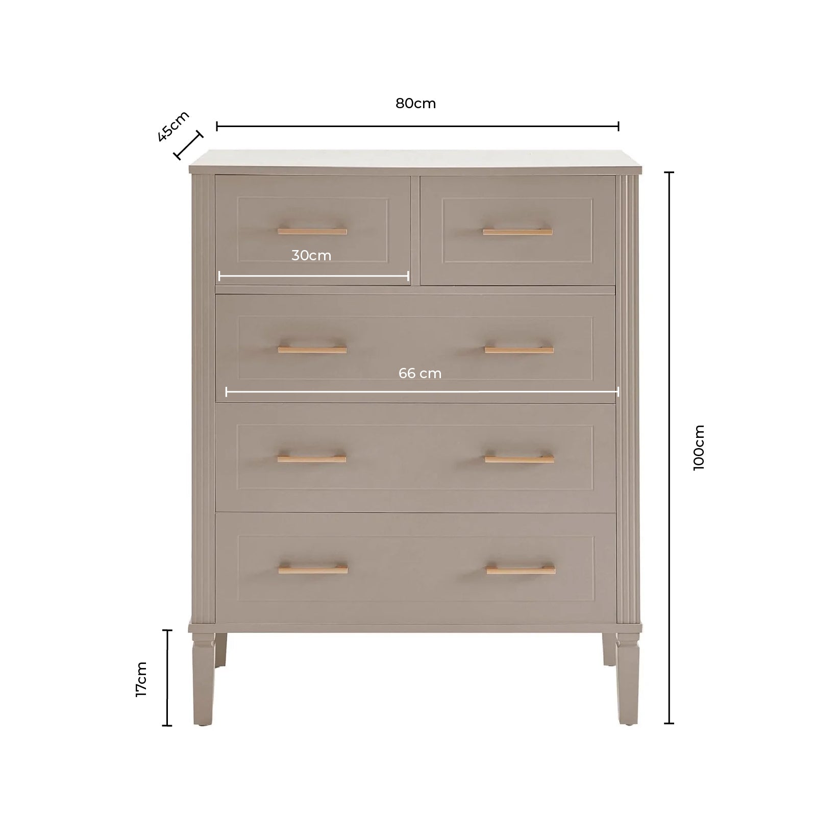 Sienna 5 Drawer Chest - Taupe - DUSK