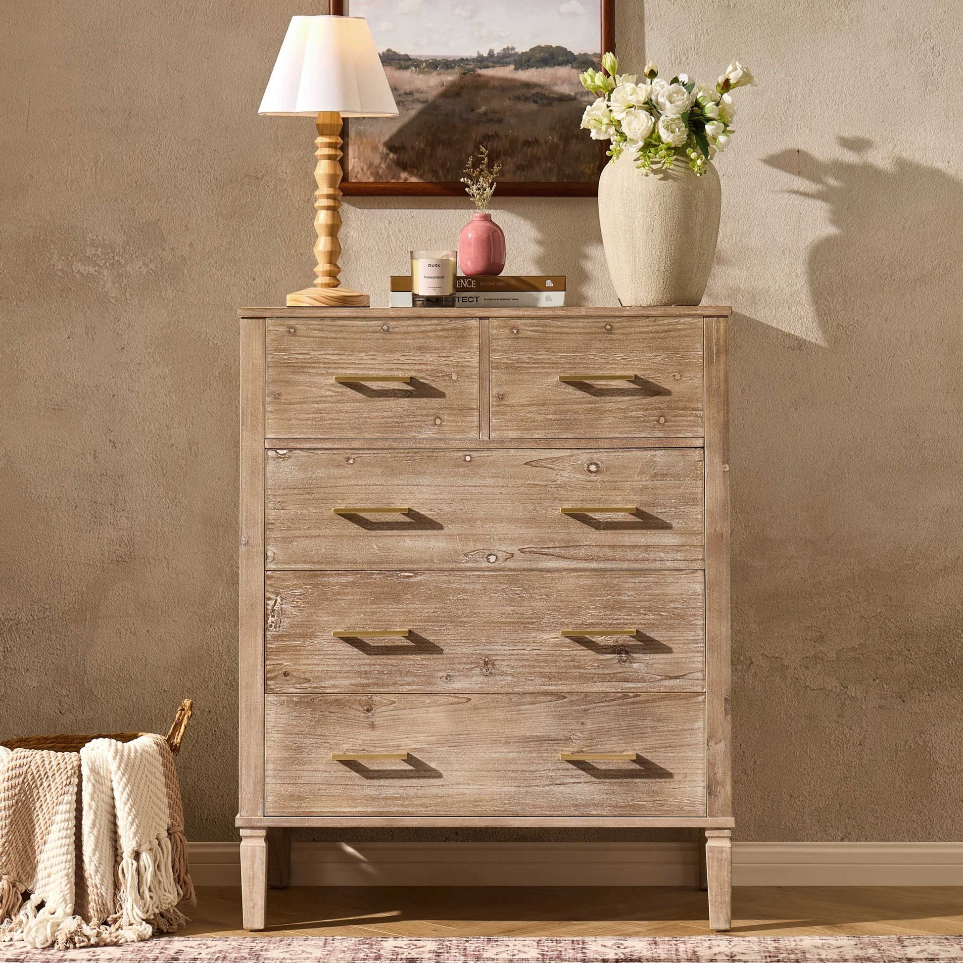 Sienna 5 Drawer Chest - Washed Wood - DUSK
