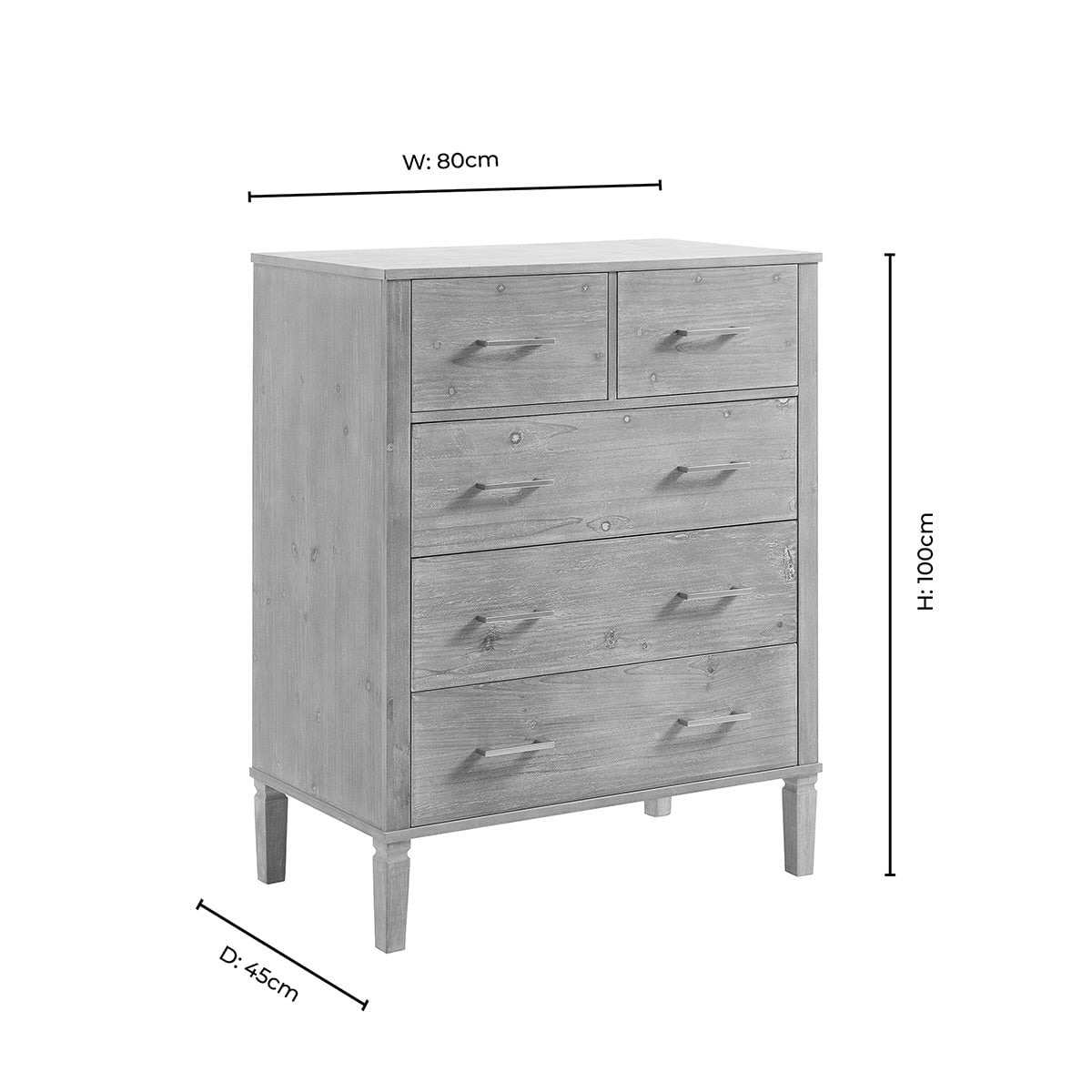 Sienna 5 Drawer Chest - Washed Wood - DUSK