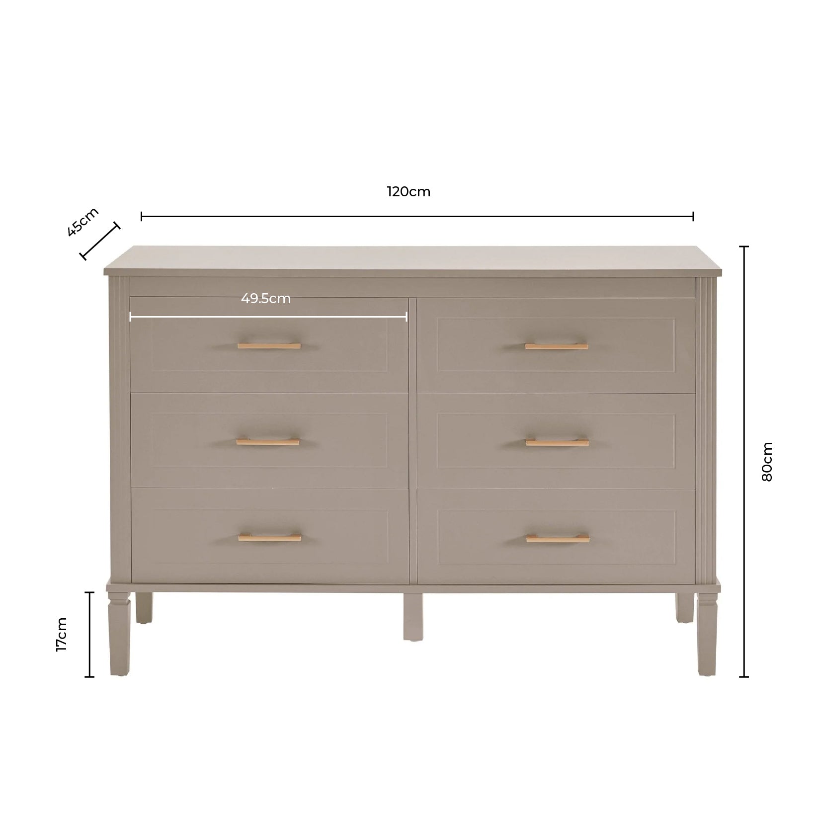 Sienna 6 Drawer Chest - Taupe - DUSK