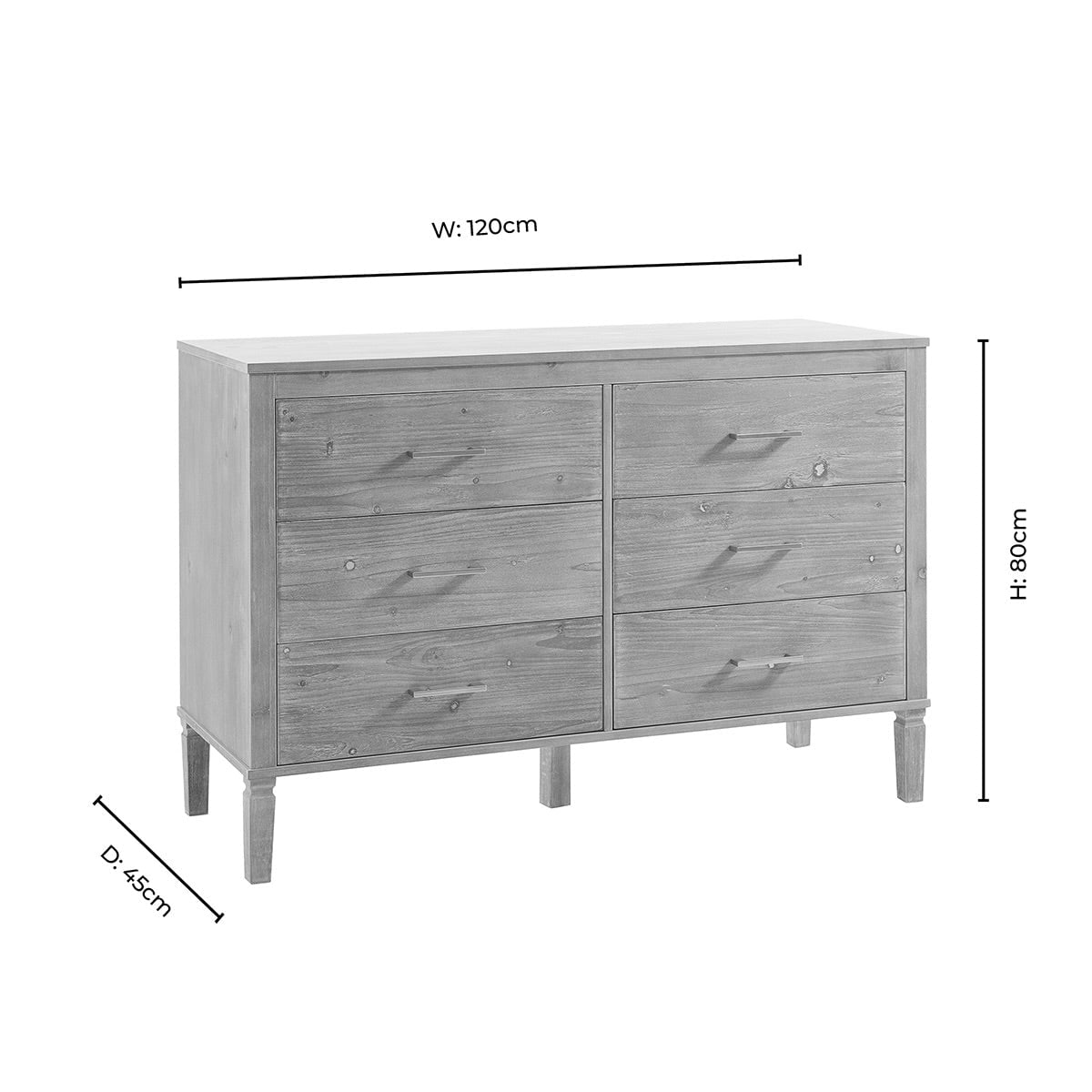 Sienna 6 Drawer Chest - Washed Wood - DUSK